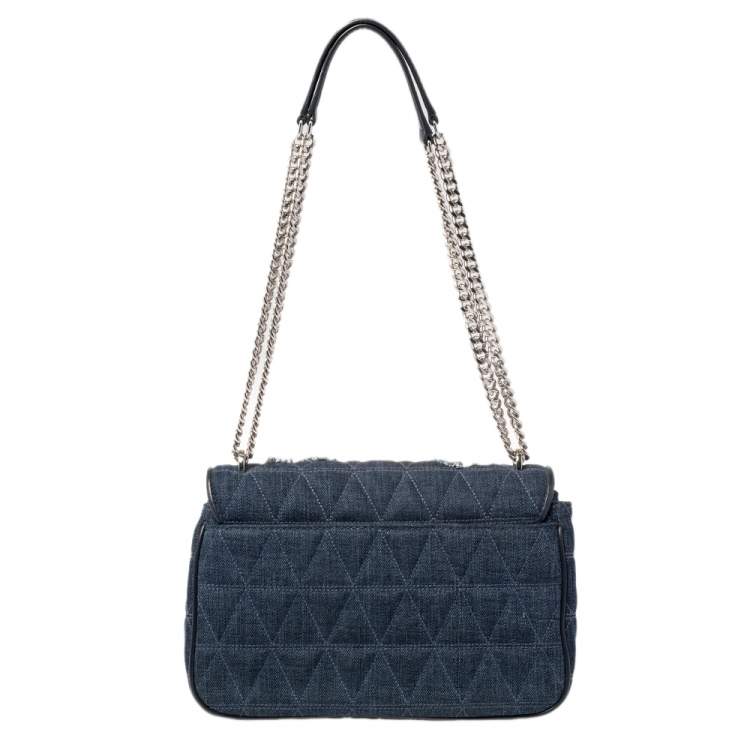 Pre Owned Michael Kors Blue Floral Denim Sloan Shoulder Bag