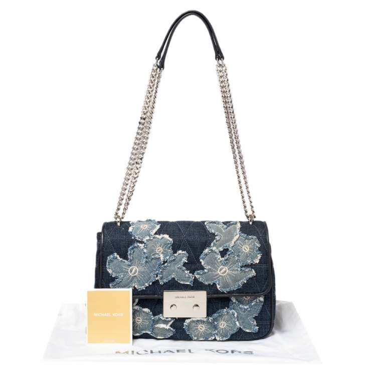 Pre Owned Michael Kors Blue Floral Denim Sloan Shoulder Bag