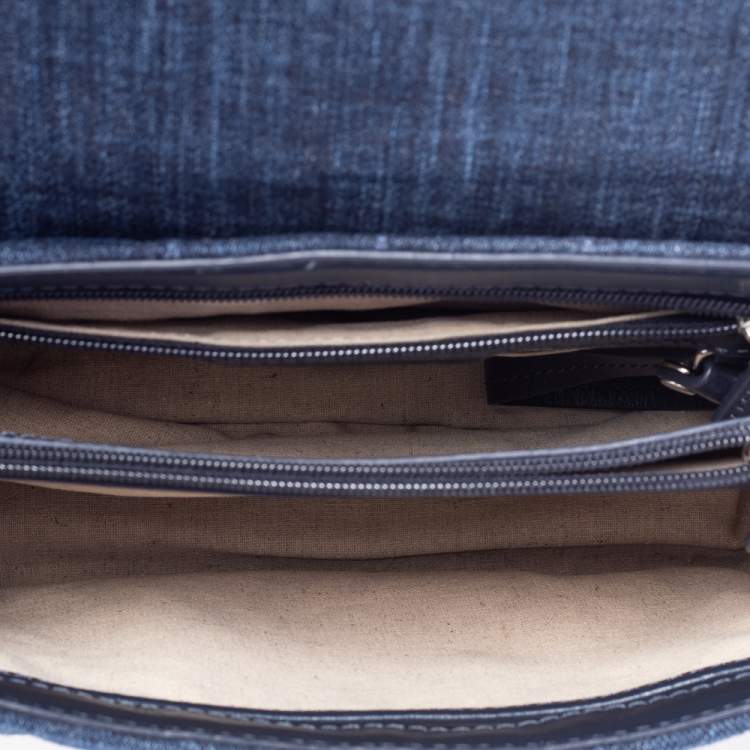 Pre Owned Michael Kors Blue Floral Denim Sloan Shoulder Bag