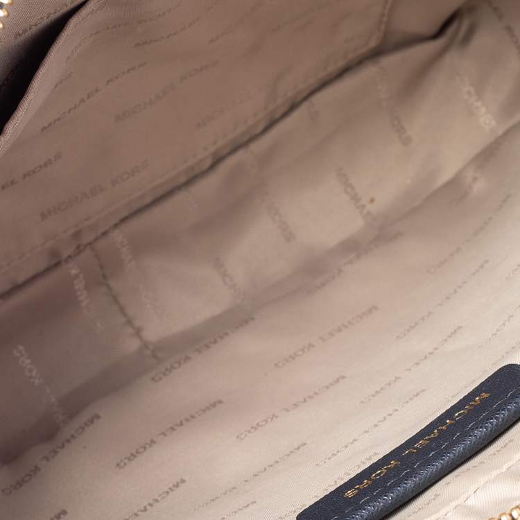 Pre Owned Michael Kors Navy Blue Saffiano Leather Jet Set Camera Crossbody Bag