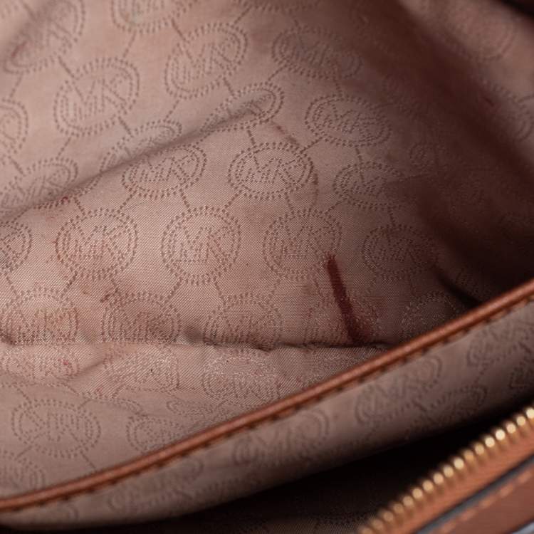 Pre Owned Michael Kors Brown Saffiano Leather Jet Set Camera Crossbody Bag