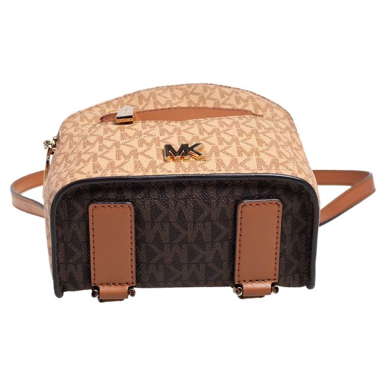Pre Owned Michael Kors Brown/Tan Signature Coated Canvas and Leather Jessa Small Convertible Backpack
