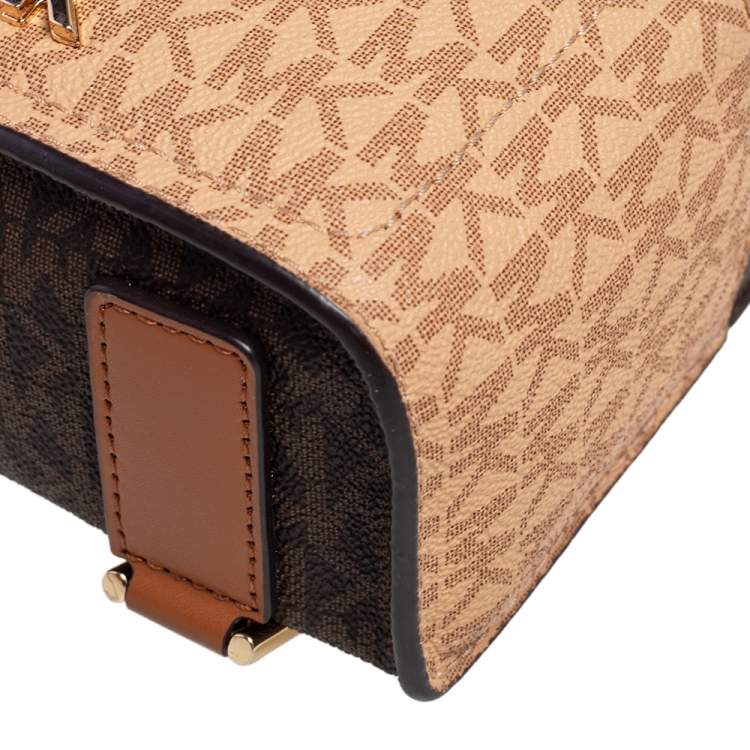 Pre Owned Michael Kors Brown/Tan Signature Coated Canvas and Leather Jessa Small Convertible Backpack
