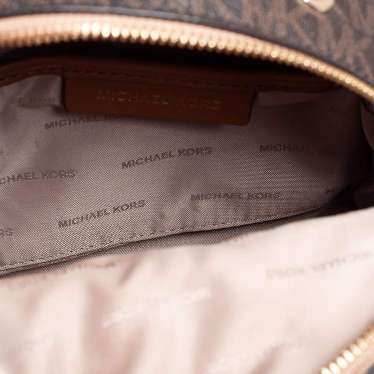 Pre Owned Michael Kors Brown/Tan Signature Coated Canvas and Leather Jessa Small Convertible Backpack