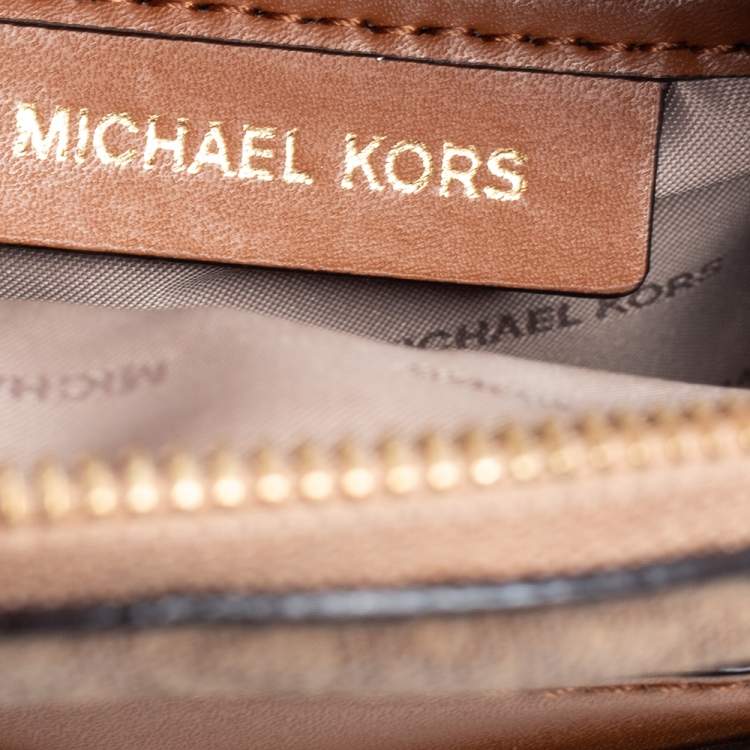 Pre Owned Michael Kors Brown/Tan Signature Coated Canvas and Leather Jessa Small Convertible Backpack