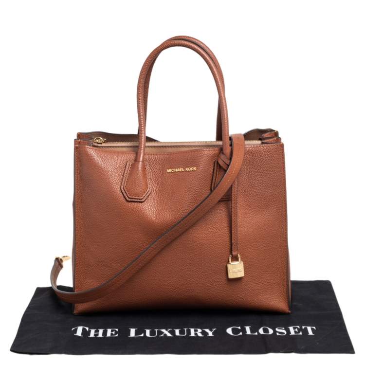 Pre Owned Michael Kors Brown Grained Leather Large Mercer Tote