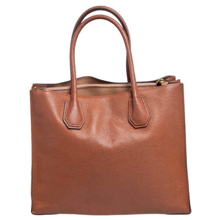 Pre Owned Michael Kors Brown Grained Leather Large Mercer Tote