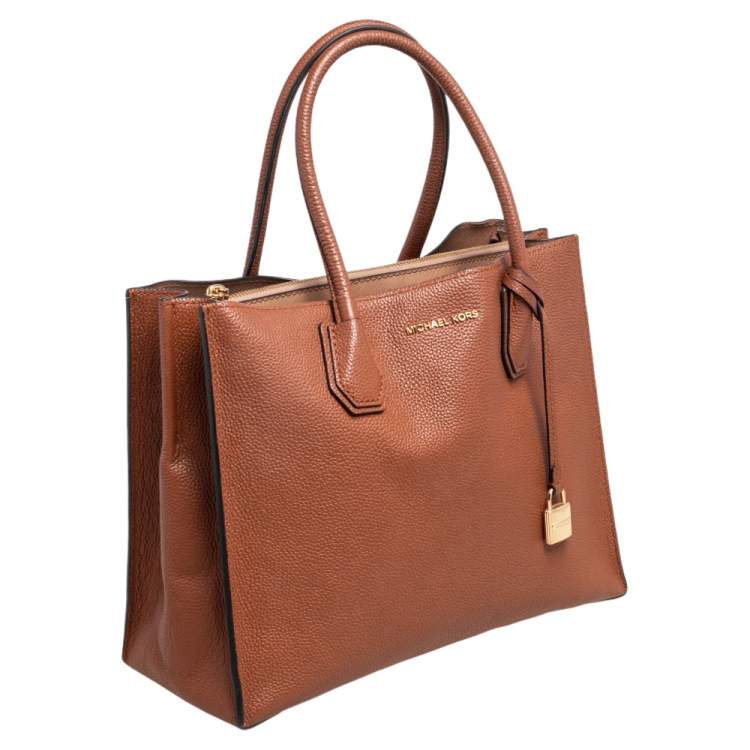 Pre Owned Michael Kors Brown Grained Leather Large Mercer Tote