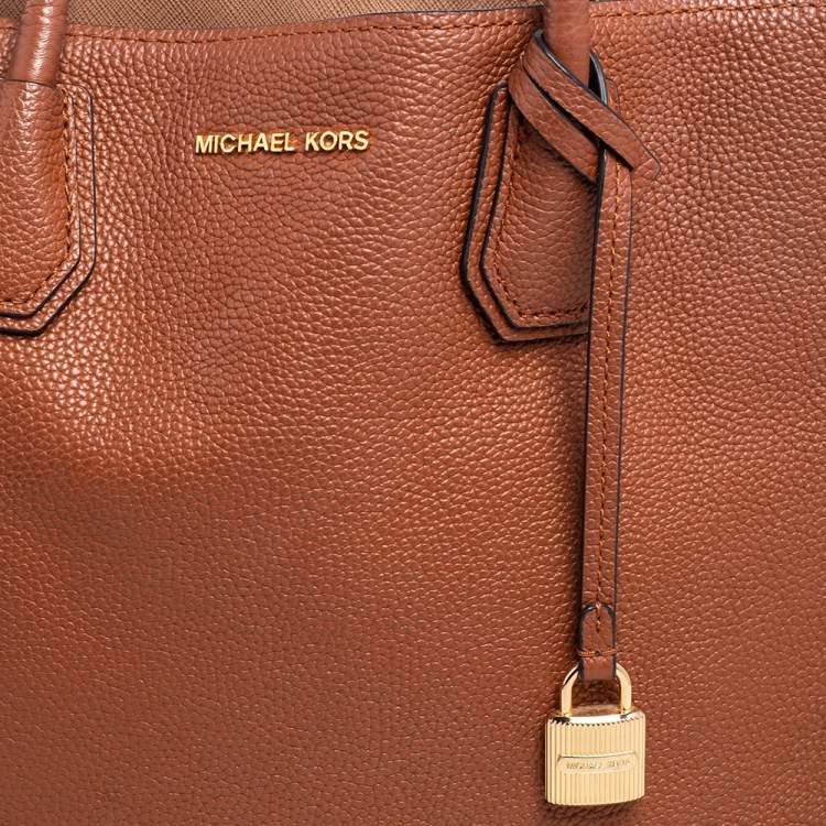 Pre Owned Michael Kors Brown Grained Leather Large Mercer Tote