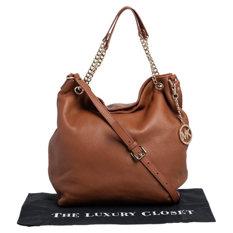 Pre Owned Michael Kors Brown Soft Leather Jet Set Chain Hobo