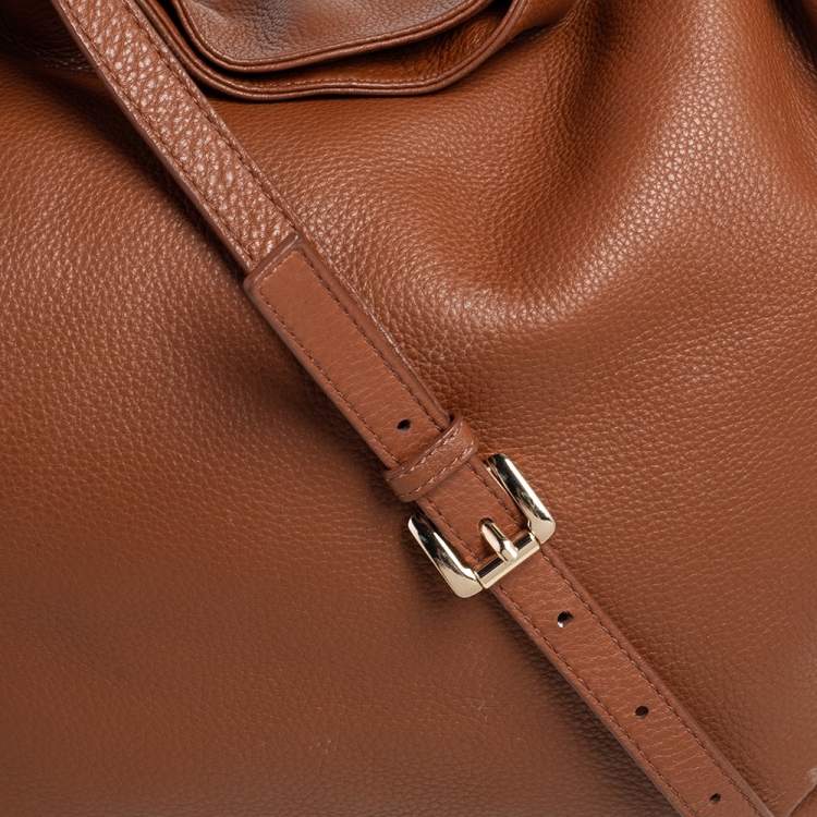 Pre Owned Michael Kors Brown Soft Leather Jet Set Chain Hobo
