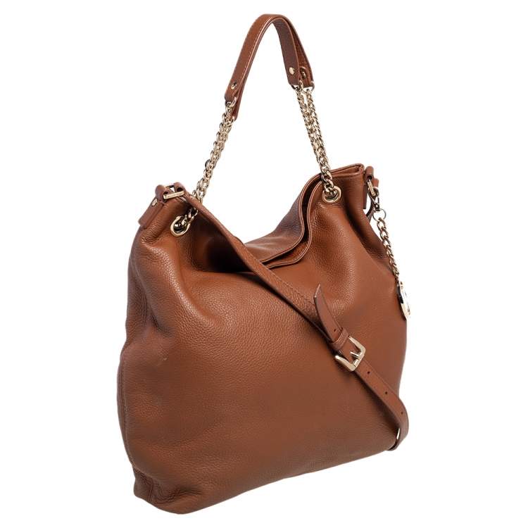 Pre Owned Michael Kors Brown Soft Leather Jet Set Chain Hobo