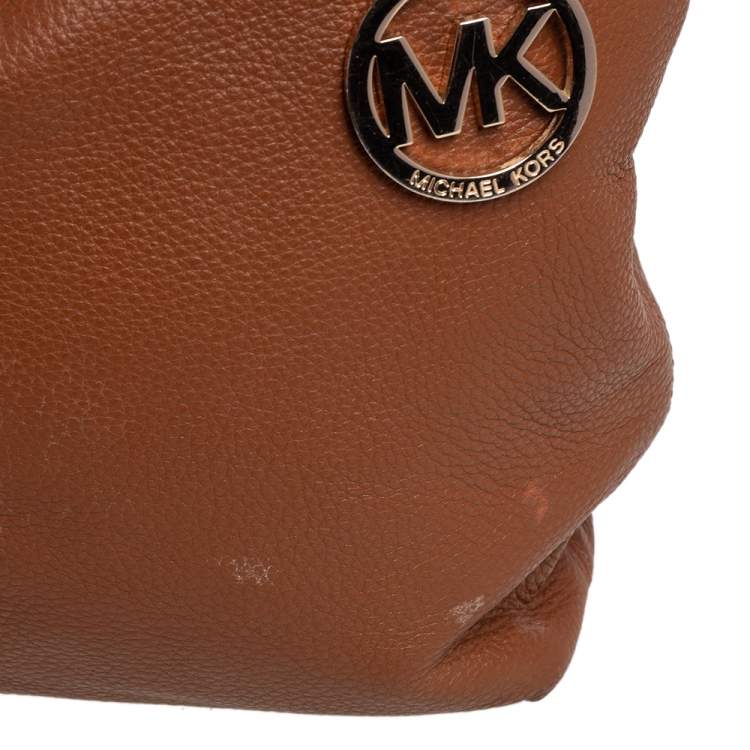 Pre Owned Michael Kors Brown Soft Leather Jet Set Chain Hobo