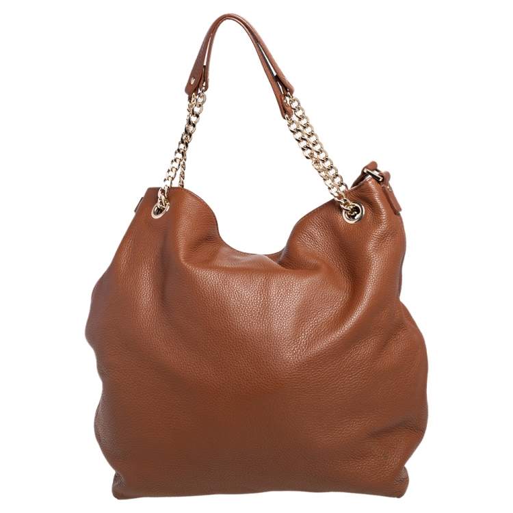 Pre Owned Michael Kors Brown Soft Leather Jet Set Chain Hobo