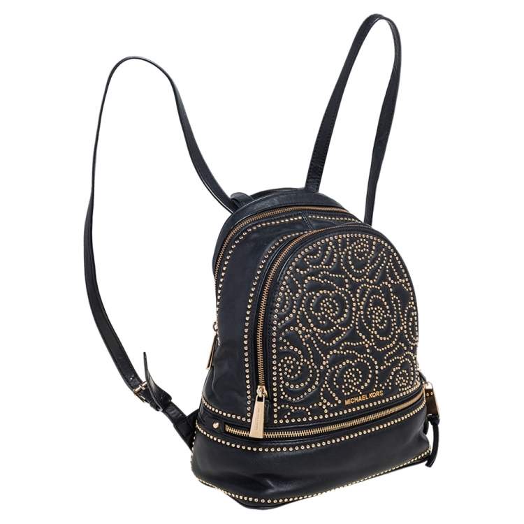 Pre Owned Michael Kors Black Leather Small Studded Rhea Backpack