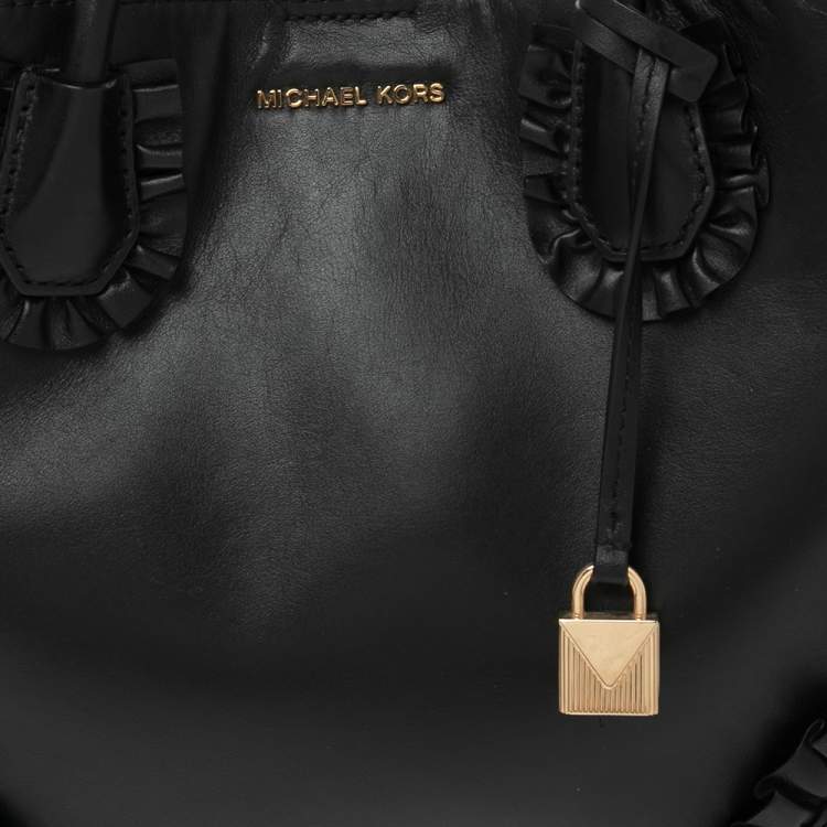 Pre Owned Michael Kors Black Ruffled Leather Medium Mercer Gallery Tote