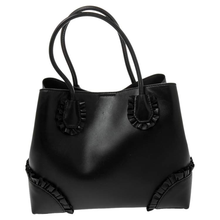Pre Owned Michael Kors Black Ruffled Leather Medium Mercer Gallery Tote