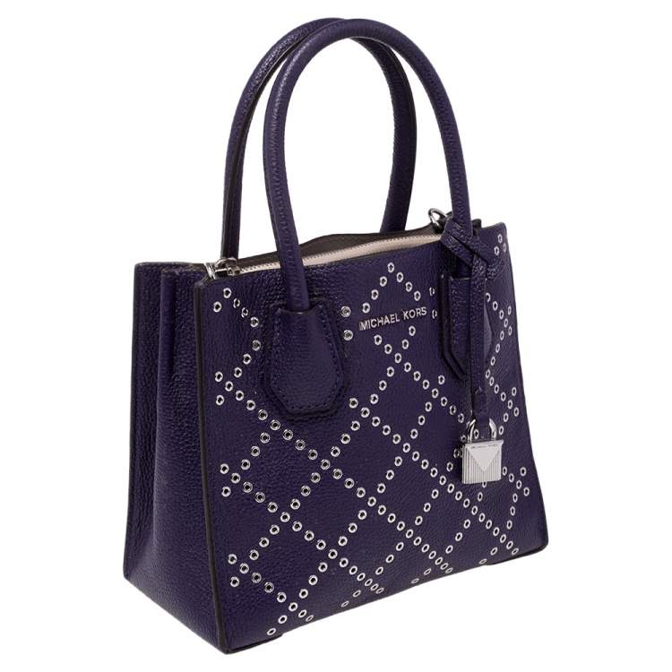 Pre Owned Michael Kors Purple Leather Mini Mercer Tote