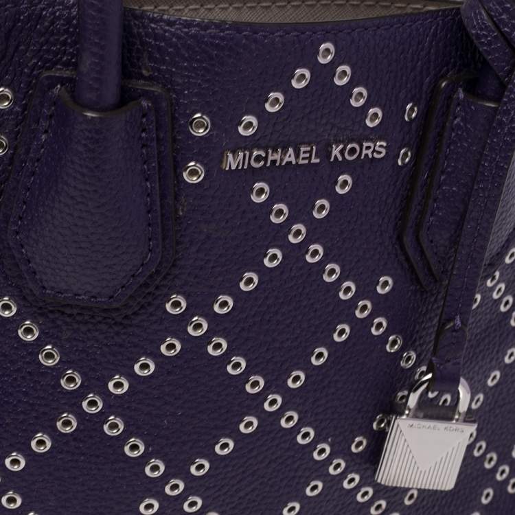 Pre Owned Michael Kors Purple Leather Mini Mercer Tote