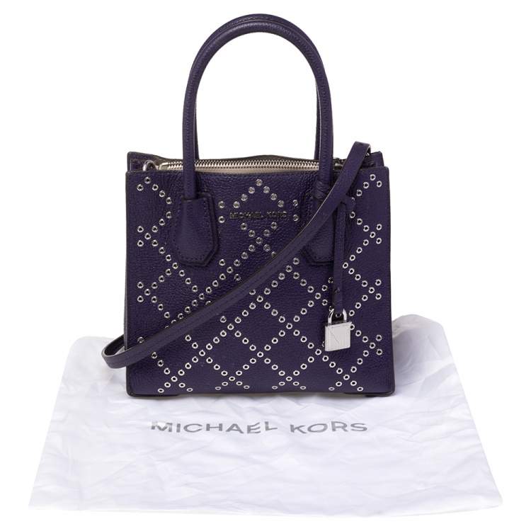 Pre Owned Michael Kors Purple Leather Mini Mercer Tote