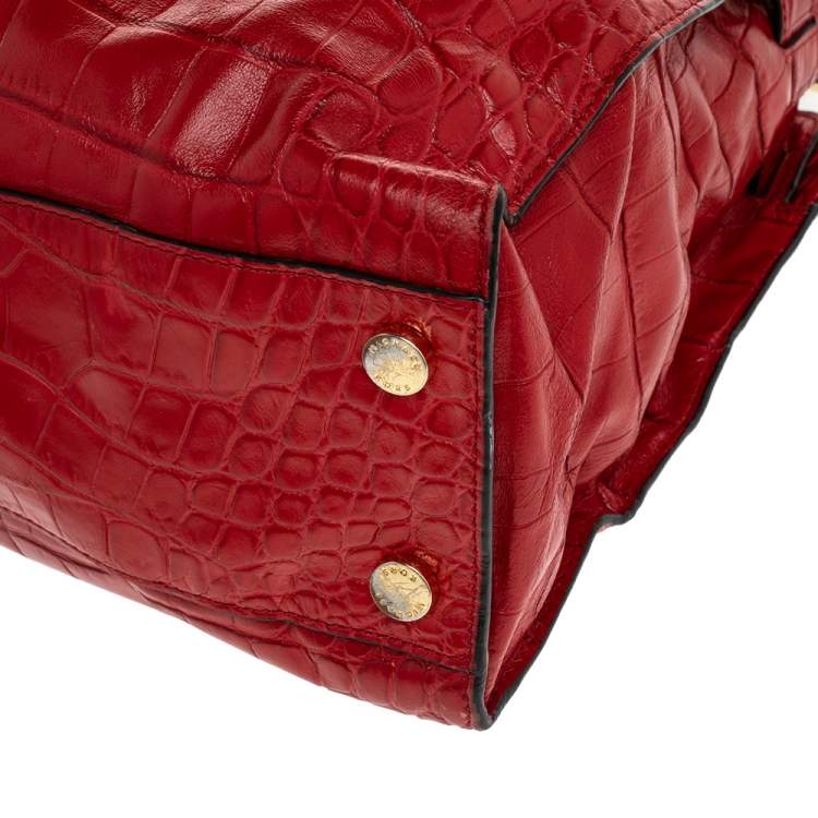 Pre Owned Michael Michael Kors Red Croc Embossed Leather Dillon Tote