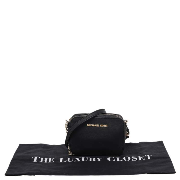 Pre Owned Michael Kors Black Leather Mini Jet Set Crossbody Bag