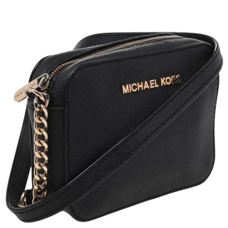 Pre Owned Michael Kors Black Leather Mini Jet Set Crossbody Bag