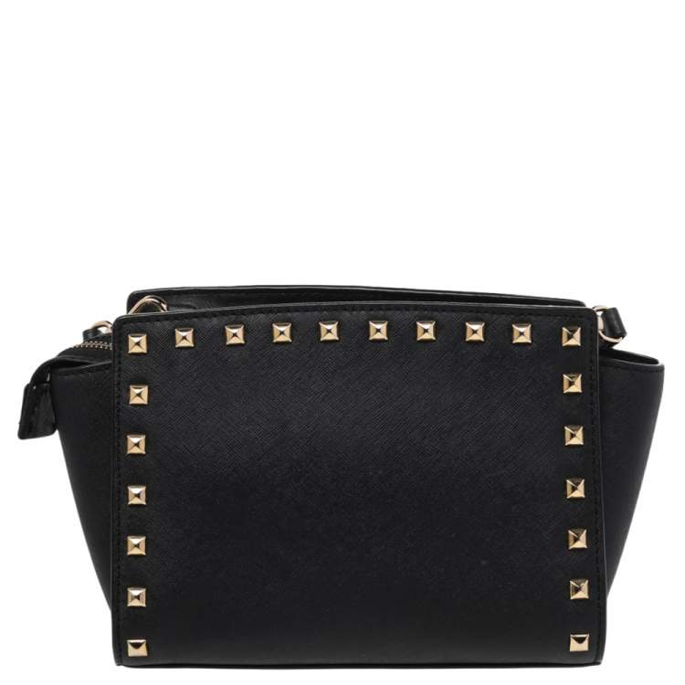 Pre Owned Michael Kors Black Studded Saffiano Leather Selma Crossbody Bag