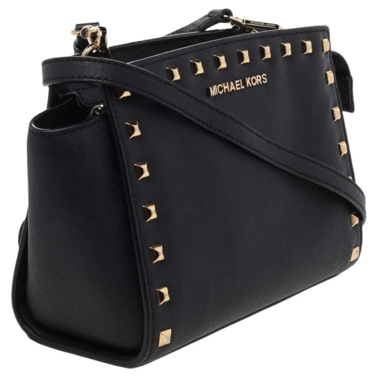 Pre Owned Michael Kors Black Studded Saffiano Leather Selma Crossbody Bag