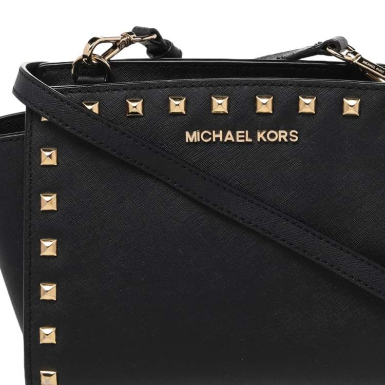Pre Owned Michael Kors Black Studded Saffiano Leather Selma Crossbody Bag