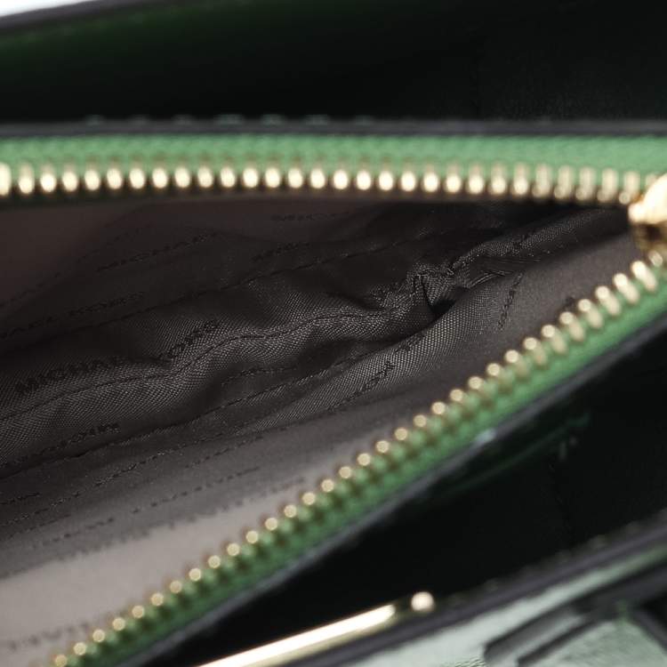 Pre Owned Michael Kors Green Floral Embellished Leather Small Mercer Tote