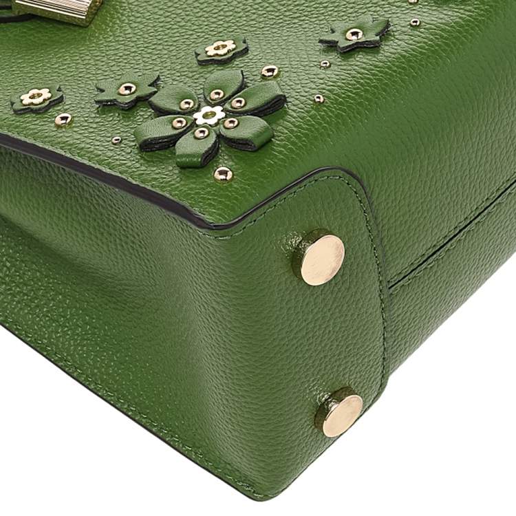 Pre Owned Michael Kors Green Floral Embellished Leather Small Mercer Tote