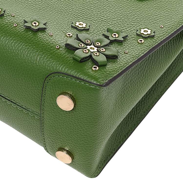 Pre Owned Michael Kors Green Floral Embellished Leather Small Mercer Tote