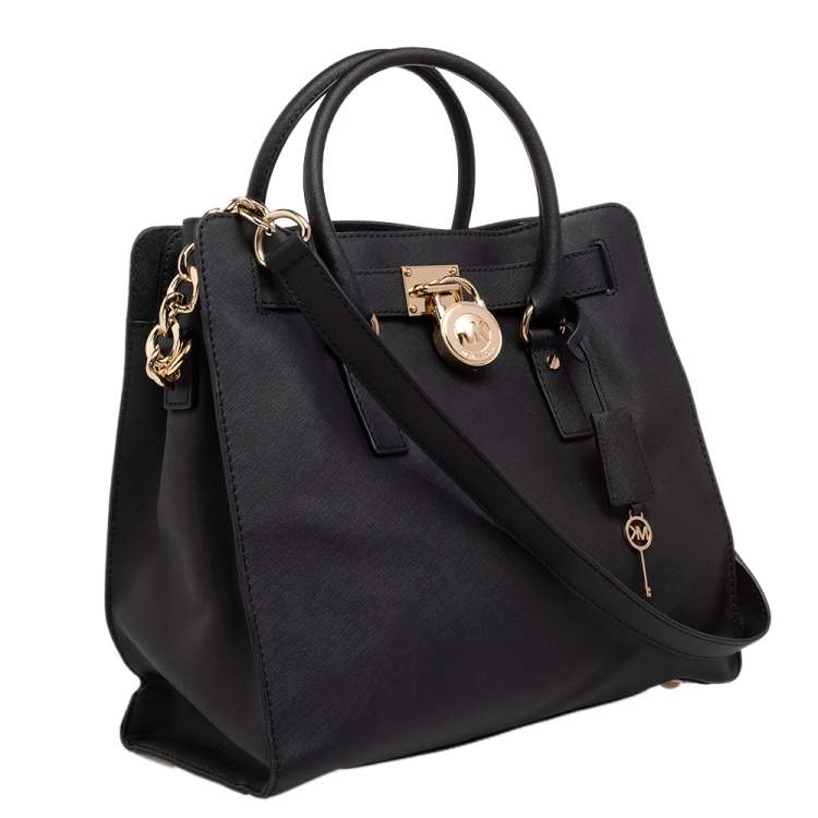 Pre Owned Michael Kors Black Leather Hamilton Tote 