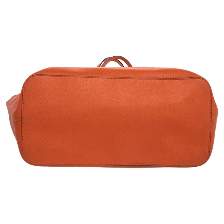 Pre Owned Michael Kors Orange Leather Large Jet Set Travel Tote