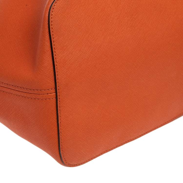 Pre Owned Michael Kors Orange Leather Large Jet Set Travel Tote