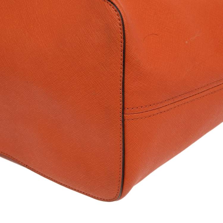 Pre Owned Michael Kors Orange Leather Large Jet Set Travel Tote