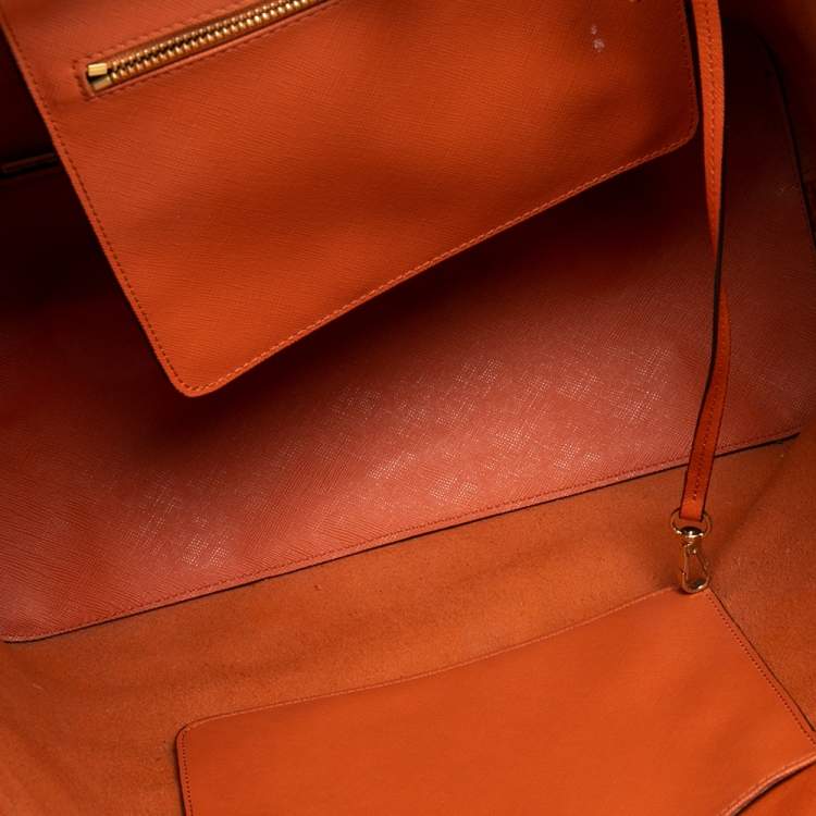 Pre Owned Michael Kors Orange Leather Large Jet Set Travel Tote