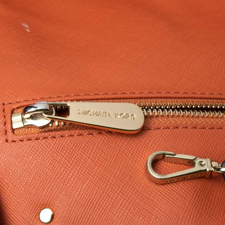 Pre Owned Michael Kors Orange Leather Large Jet Set Travel Tote