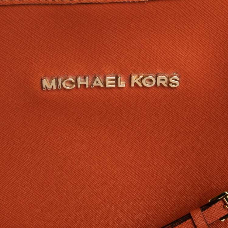 Pre Owned Michael Kors Orange Leather Large Jet Set Travel Tote