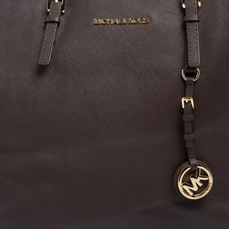 Pre Owned Michael Kors Dark Brown Leather Large Jet Set Travel Tote