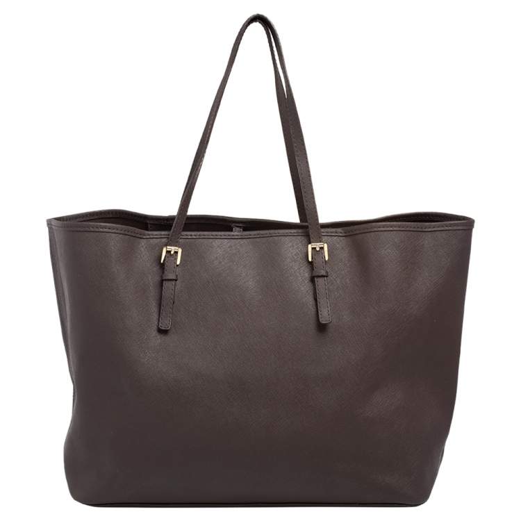 Pre Owned Michael Kors Dark Brown Leather Large Jet Set Travel Tote