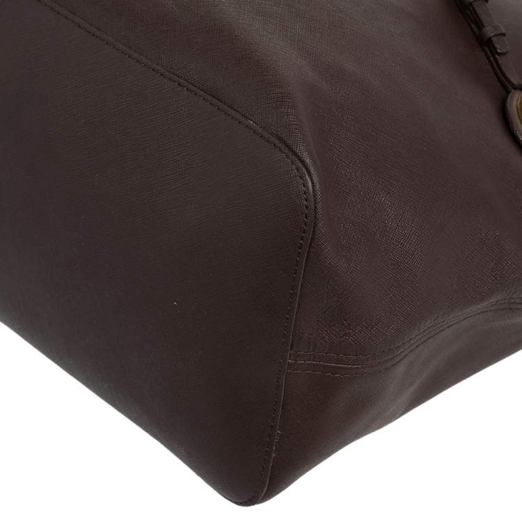 Pre Owned Michael Kors Dark Brown Leather Large Jet Set Travel Tote