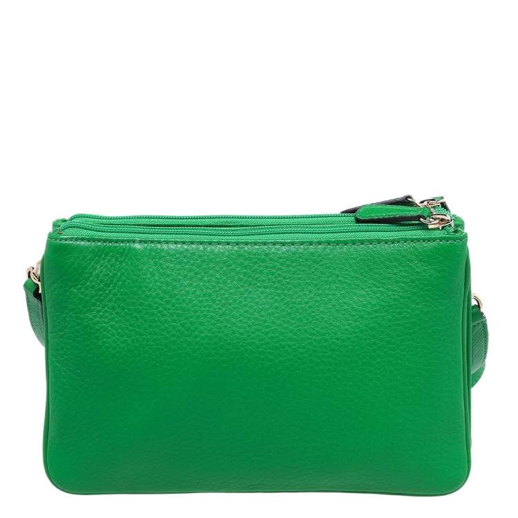 Pre Owned Michael Kors Green Leather Jet Set Crossbody Bag