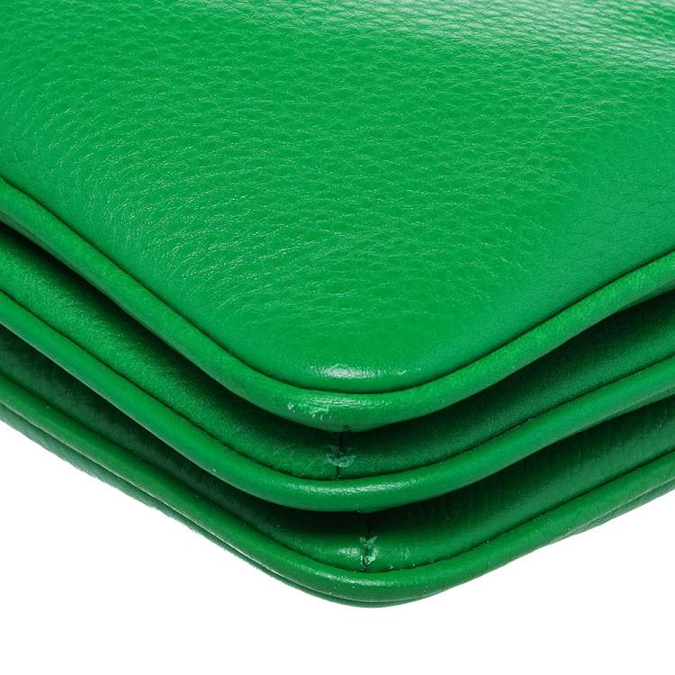 Pre Owned Michael Kors Green Leather Jet Set Crossbody Bag