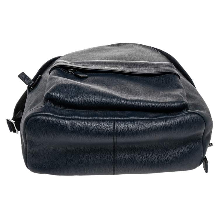 Pre Owned Michael Kors Navy Blue Leather And Signature Coated Canvas Russel Backpack