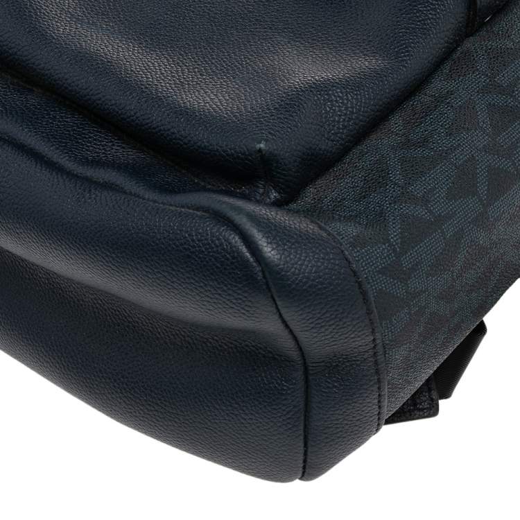 Pre Owned Michael Kors Navy Blue Leather And Signature Coated Canvas Russel Backpack