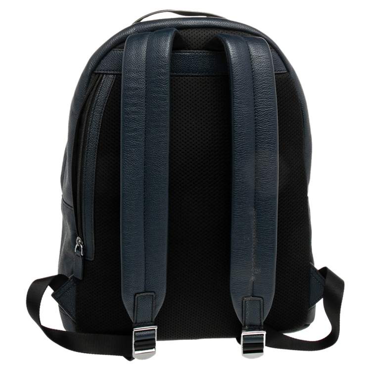 Pre Owned Michael Kors Navy Blue Leather And Signature Coated Canvas Russel Backpack