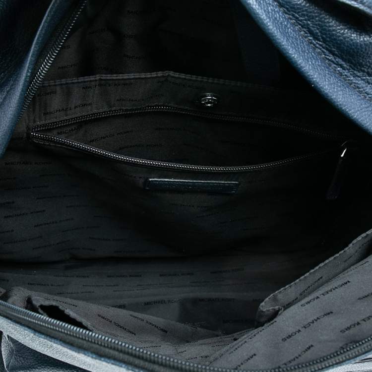 Pre Owned Michael Kors Navy Blue Leather And Signature Coated Canvas Russel Backpack