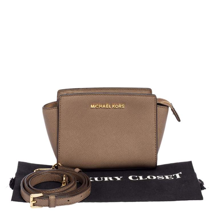 Pre Owned Michael Kors Dark Beige Leather Mini Selma Crossbody Bag